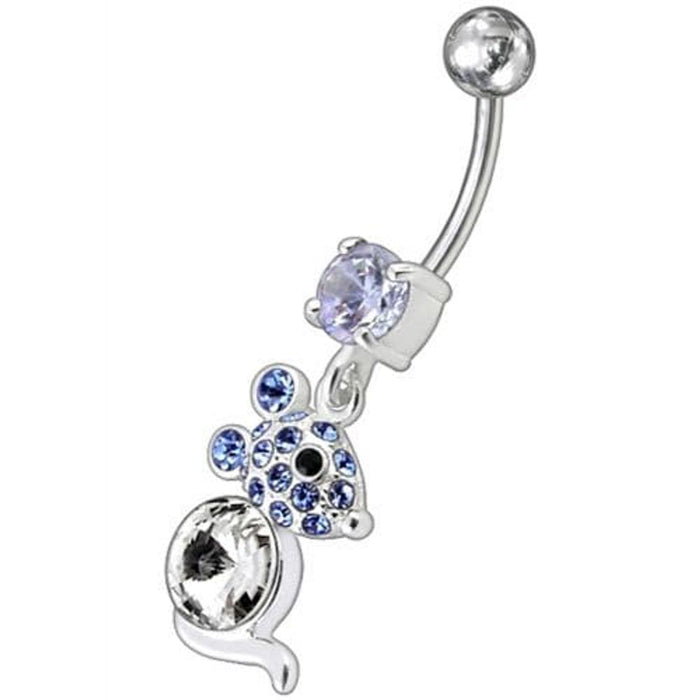 Jeweled Dangling Banana Bar Fancy Small Rat Belly Ring