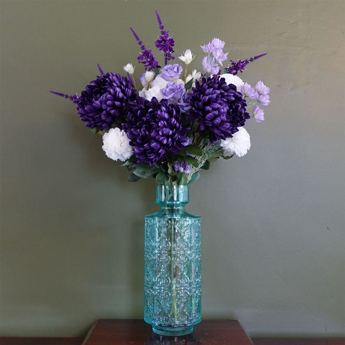 Stunning 80cm Purple Chrysanthemum Arrangement | Glass Vase Included