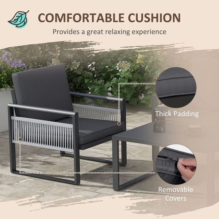 Outsunny Aluminium Garden Furniture Sets w/ Cushions, Slatted Top Table, Black