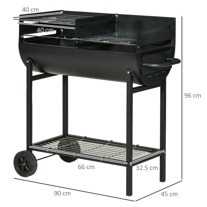 Outsunny Steel 2-Grill Charcoal BBQ w/ Wheels - Black