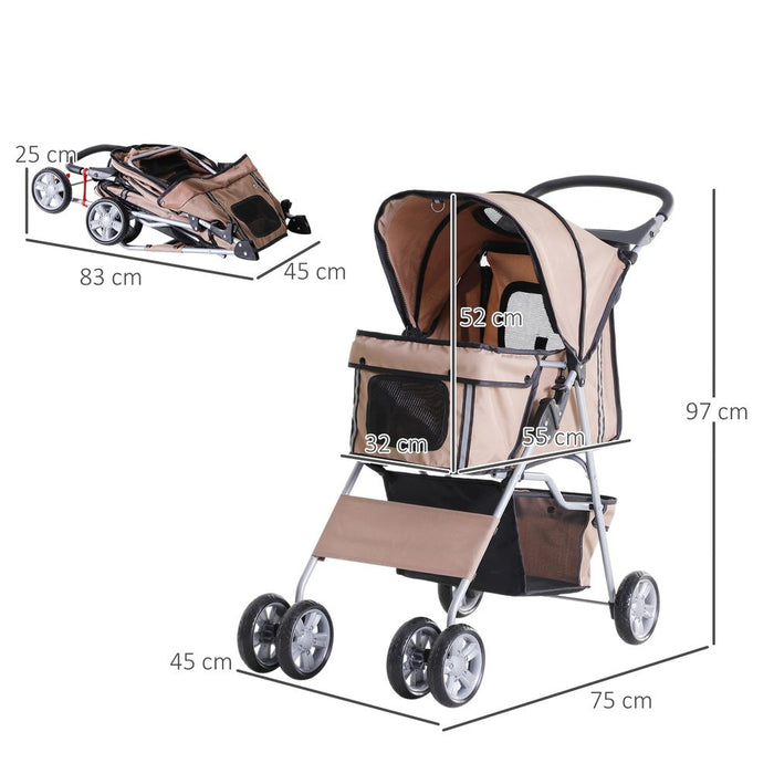 Deluxe Foldable Pet Stroller - Travel in Style with 4 Wheels - High Quality and Practical