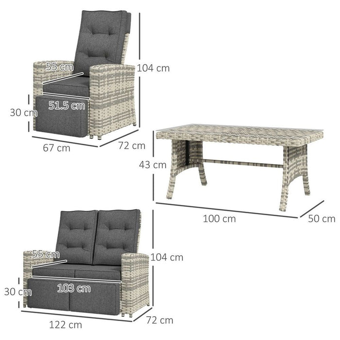 Outsunny 4-Piece Rattan Garden Furniture Set, Sofa, Glass Table - High Quality, Durable, Light Grey