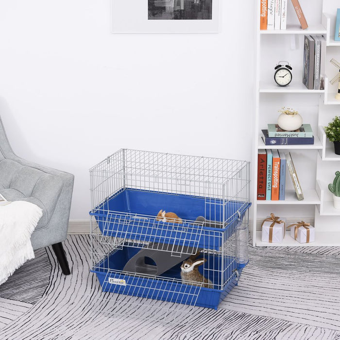 Spacious 2-Tier Small Animal Cage w/ Accessories - Perfect for Rabbits, Ferrets, and Chinchillas!