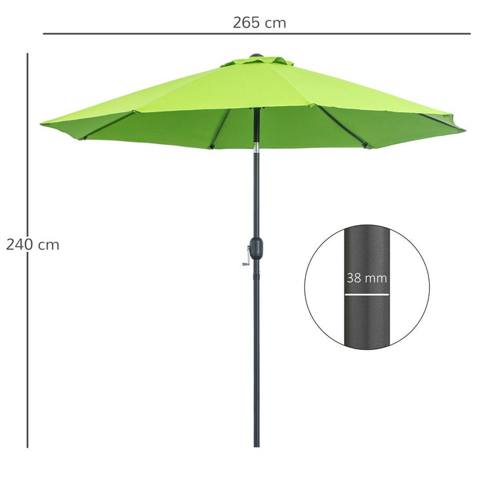 Premium Lightweight 2.7M Patio Sun Umbrella - Aluminium Canopy Tilt - Green