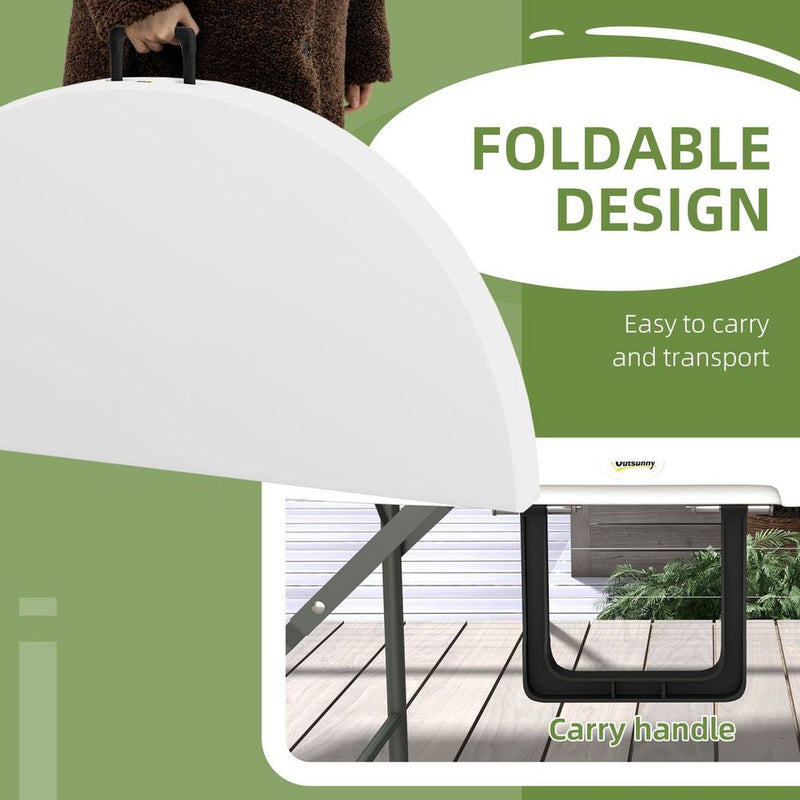 Premium Outsunny 122" Folding Round Picnic Table - 6 Person Capacity, HDPE, White