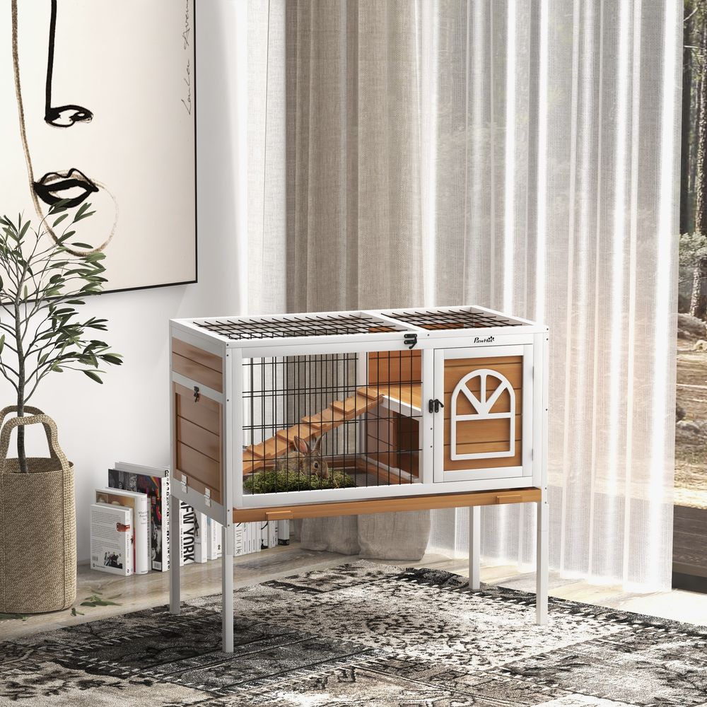 Unamed Rabbit PawHut Wooden Rabbit Hutch, Small Animal House with Removable Tray,Ope ...