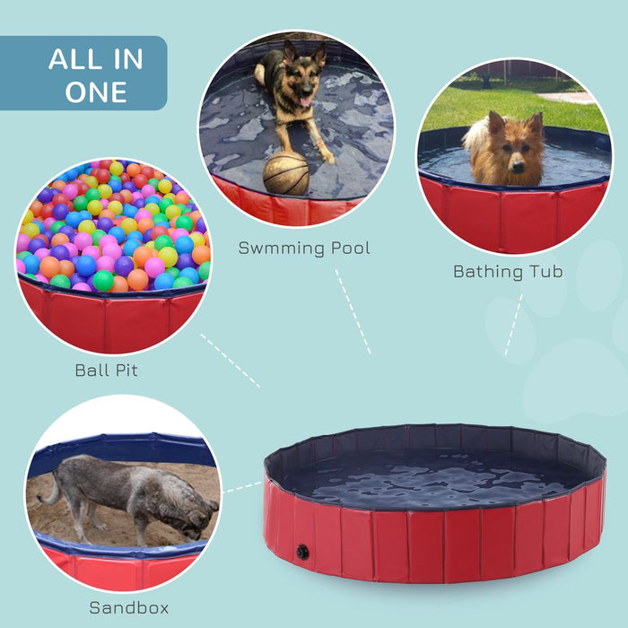 PawHut Foldable Pet Swimming Pool, Portable Dog Bathing Tub, 12" x 63" Plastic Large Dog Pool for Outdoor Dogs and Cats, Red