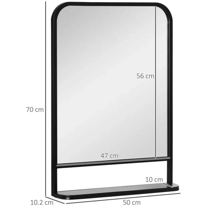 Modern 70x50cm Wall Mirror with Shelf for Living Room, Bedroom - Square Design