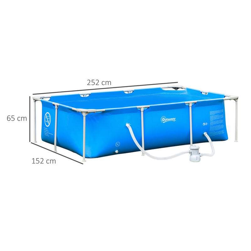 Steel Frame Pool & Filter Pump & Cartridge Rust Resistant 252 x 152 x 65cm Blue