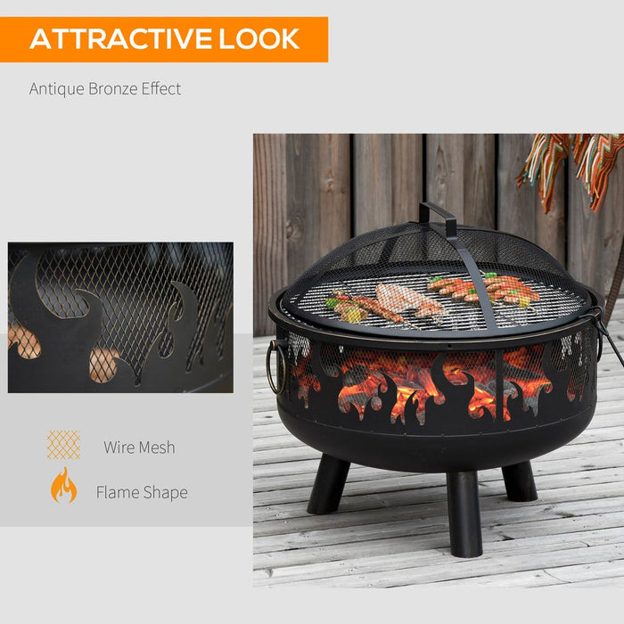 2-in-1 Fire Pit with BBQ Grill & Spark Screen - Outdoor Steel Cooker for Safety & Quality