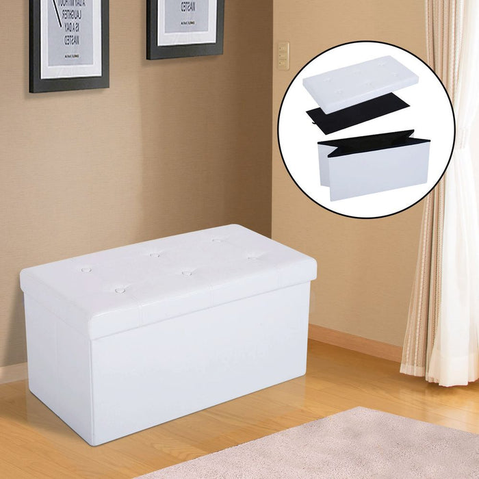 Faux Leather Storage Ottoman Bench Seat - Foldable & Elegant - Cream White