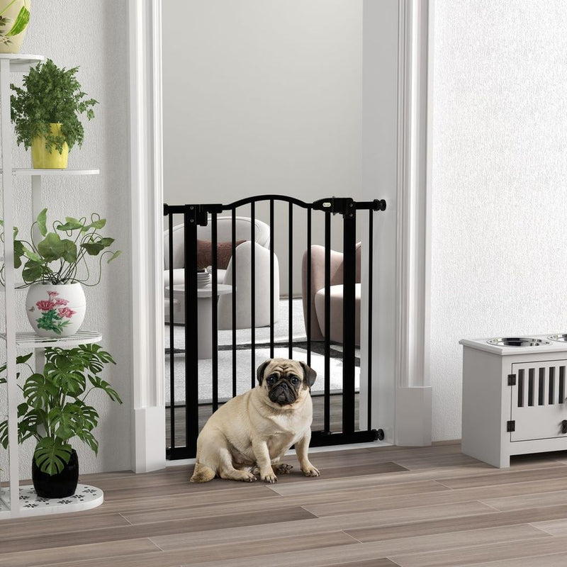 PawHut Pet Gate - Adjustable Metal Safety Barrier, Auto-Close, 74-80cm, Black