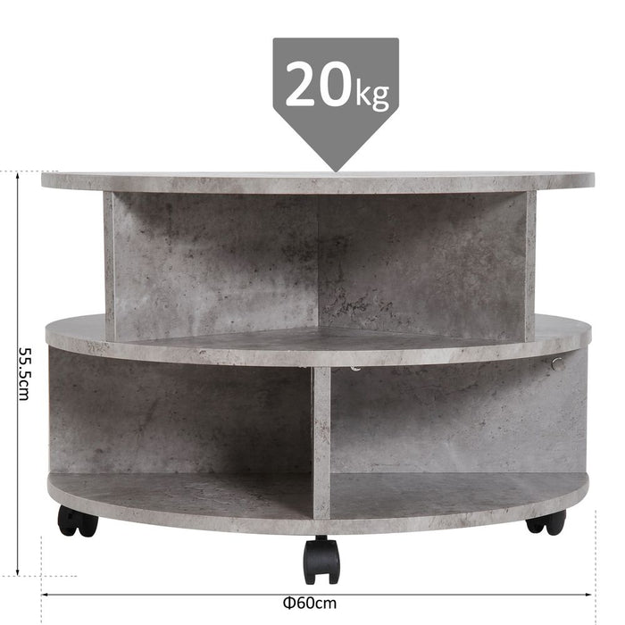 2-Tier Cement Coffee Table, 60x39.5H cm - Premium Quality