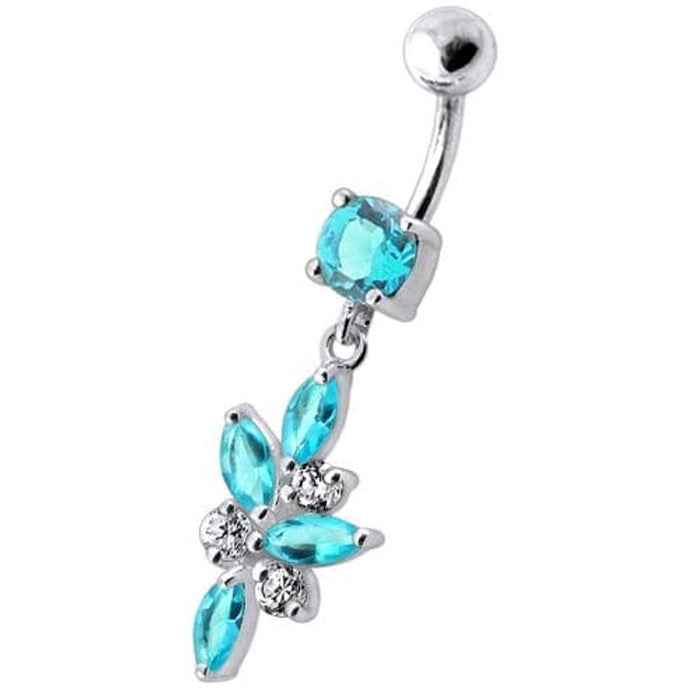 Fancy Dangling 925 Sterling Silver Jeweled Navel Ring Body Jewelry