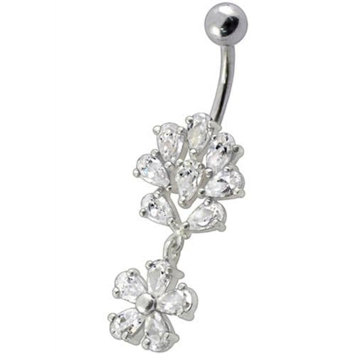 Fancy Flower Jeweled Dangling Belly Navel Body Jewelry Ring