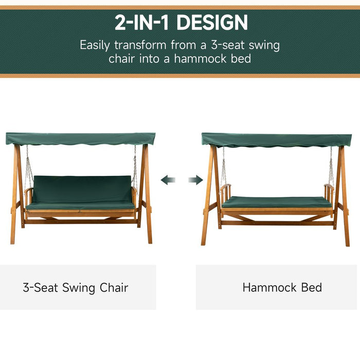 3 Seater Wooden Garden Swing Chair Outdoor Hammock Bench Lounger Bed Wood