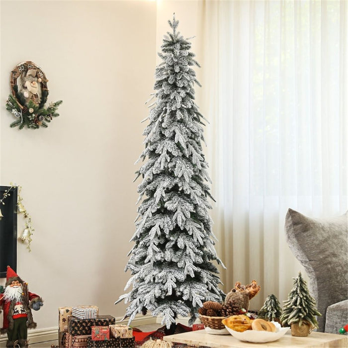 6 ft Christmas Tree Artificial Green Pencil Shaped snowy design