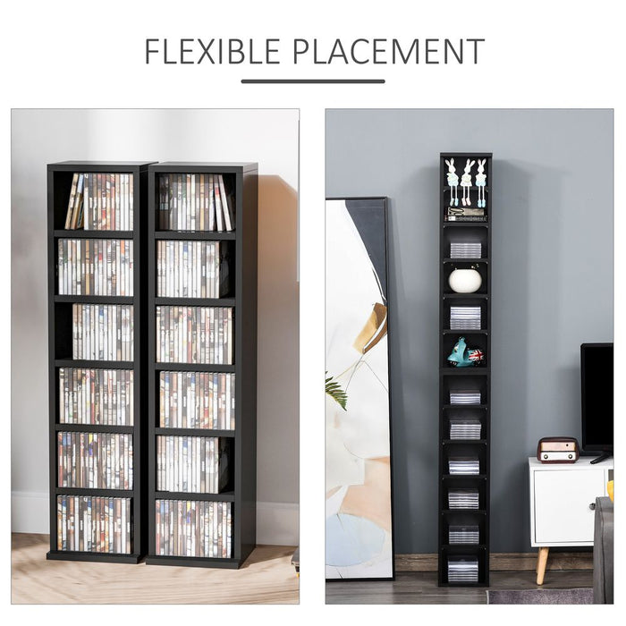 HOMCOM 204 CD Media Display Shelf Unit Set of 2 Blu-Ray Tower Rack w/Adjustable Shelves Bookcase Storage Organiser, Black