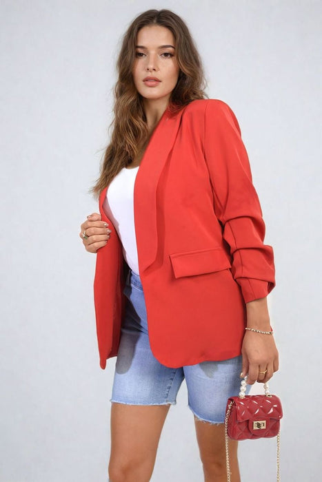 Sophisticated Ruched Sleeve Blazer Jacket with Pockets