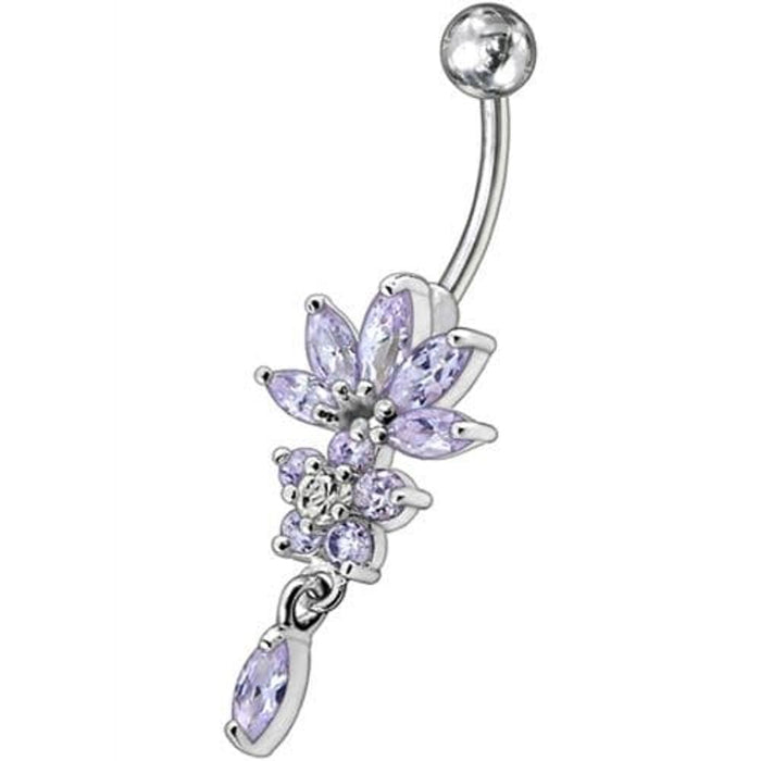 Flower Jeweled Dangling Belly Button Ring