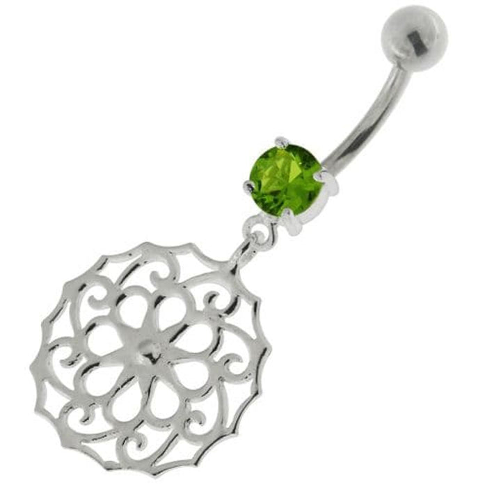 Flower Of Life Pattern 925 Sterling Silver Navel Belly Piercing