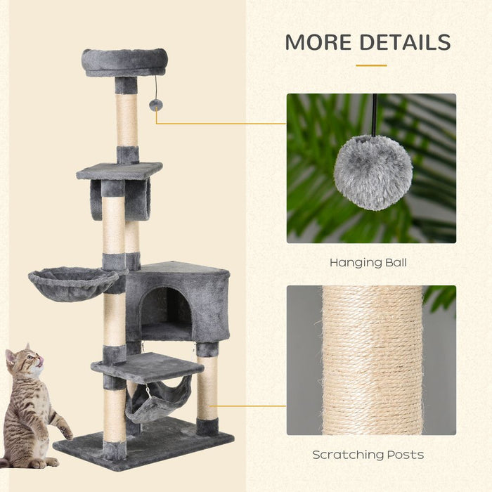 Premium 150CM Cat Tree Tower | Kittens Activity Stand House | Scratching Posts | Pawhut