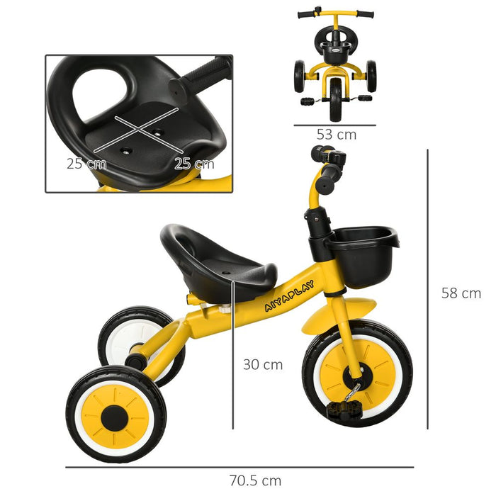 AIYAPLAY Trike with Adjustable Seat Basket Kids Tricycle for 2-5 Year Old Yellow