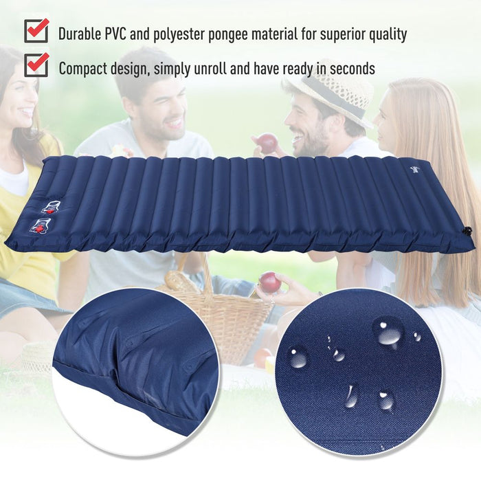 Inflatable Double Mattress - Outdoor Camping Bed for Travel - Blue - Outsunny