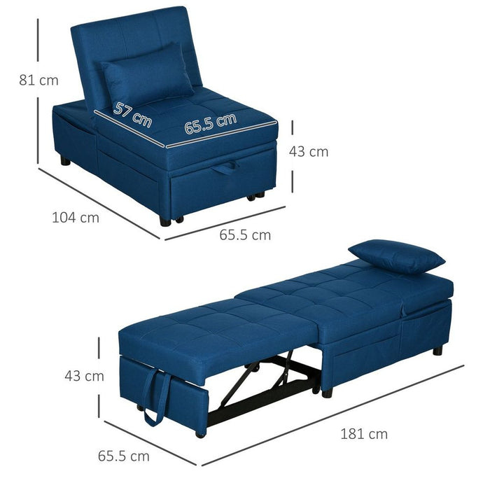 HOMCOM Folding Sofa Bed - Adjustable, Single Sleeper, Blue