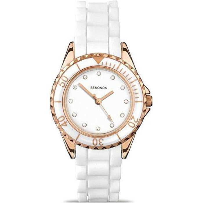 Sekonda Womens Fashion White & Rose Gold Rubber Strap Watch 4742