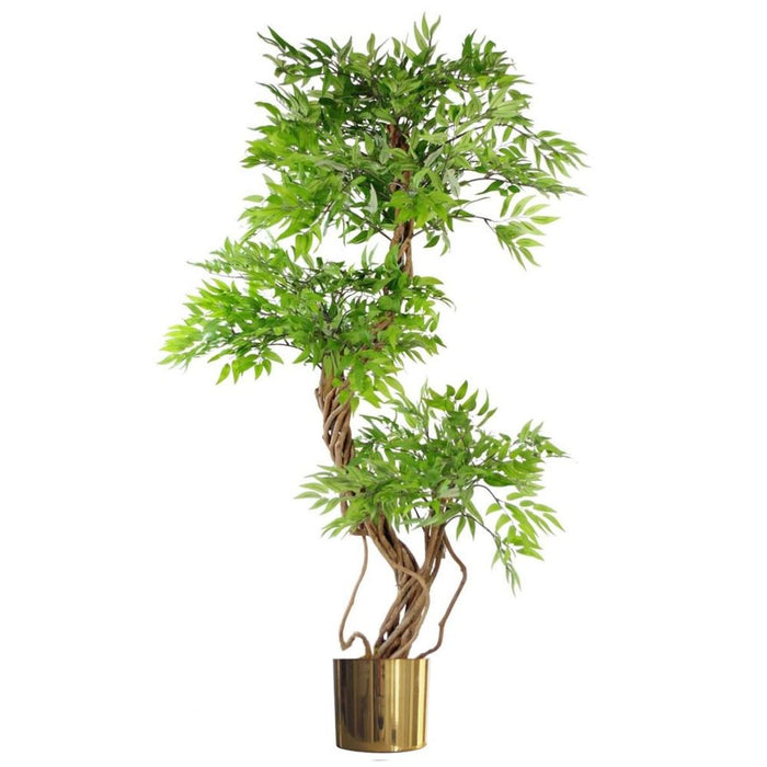 140cm Realistic Artificial Japanese Ficus Tree - Green Gold, Premium Quality