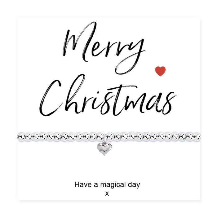 Silver Heart Bracelet & Merry Christmas Card - Gift for Women & Girls