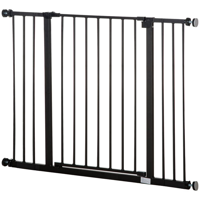 Premium Pressure Fit Dog Gate - Secure, Easy Install - Ideal for Stairs & Doorways - Black - 76-107cm Width