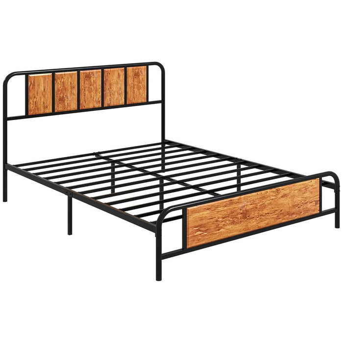 HOMCOM King Size Bed Frame Steel Bed Base with Headboard 160 x 207cm Brown