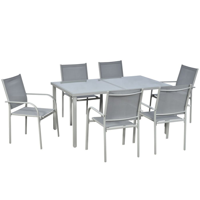 Outsunny 7 Piece Garden Dining Set, Steel Outdoor Table and Chairs, Grey