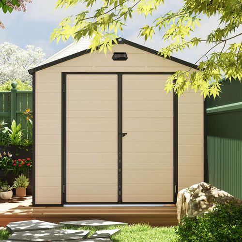 Outsunny 8 x 6ft Garden Shed Storage w/ Foundation Kit, Vents, Cream White