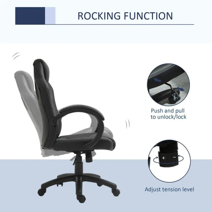 Executive Racing Swivel Gaming Office Chair PU Leather Computer Desk Chair Grey