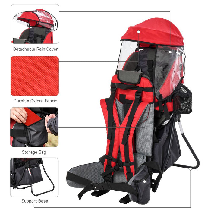 Baby Hiking Backpack Carrier w/ Detachable Rain Cover for Toddlers Red HOMCOM