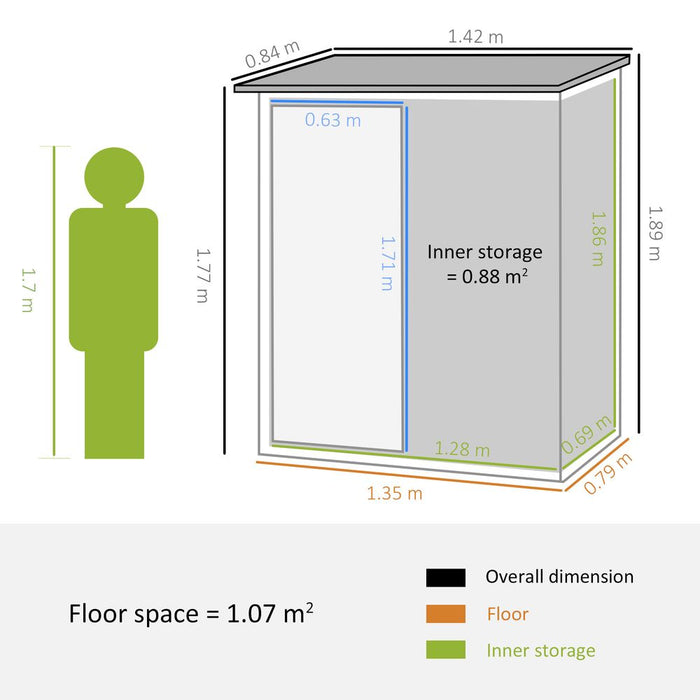 Durable Lockable Green Garden Storage Shed, 142x84x189cm