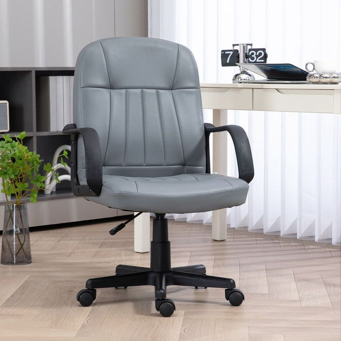 HOMCOM PU Leather Office Chair: Swivel, Mid-Back, Grey - Premium Quality for Stylish and Comfortable Working