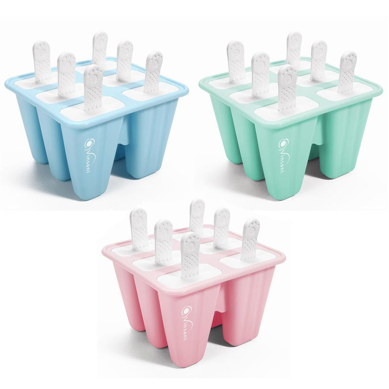 Vinsani Ice Lolly Mould Silicone 6 Cavity Popsicle Mould Reusable Ice Cream Mould Ice Pop Moulds BPA Free Easy Release Ice Lolly Maker with Non-Spill Lid for Kids Adults DIY
