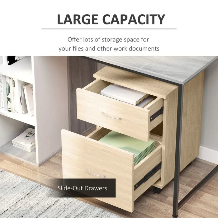 Premium Oak Mobile File Cabinet w/ 2 Drawers - Stylish & Spacious for Office - Durable Wood Side Table Pedestal - Easy Mobility