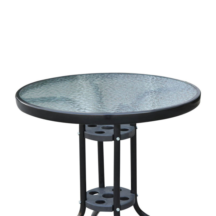 Stylish 60 cm Round Metal Table with Tempered Glass Top - Ideal for Outdoor and Indoor Use.