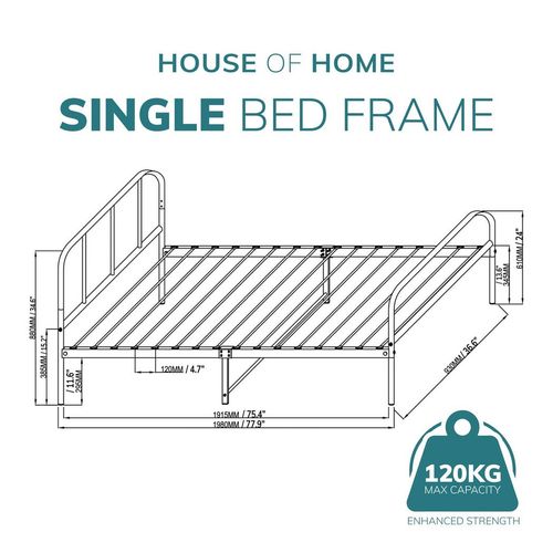 House of Home Black Single Metal Bed Frame Extra Strong with Rounded Headboard