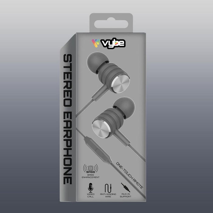 High-Fidelity Vybe Bass Earphones - One-Touch Remote, Space Grey