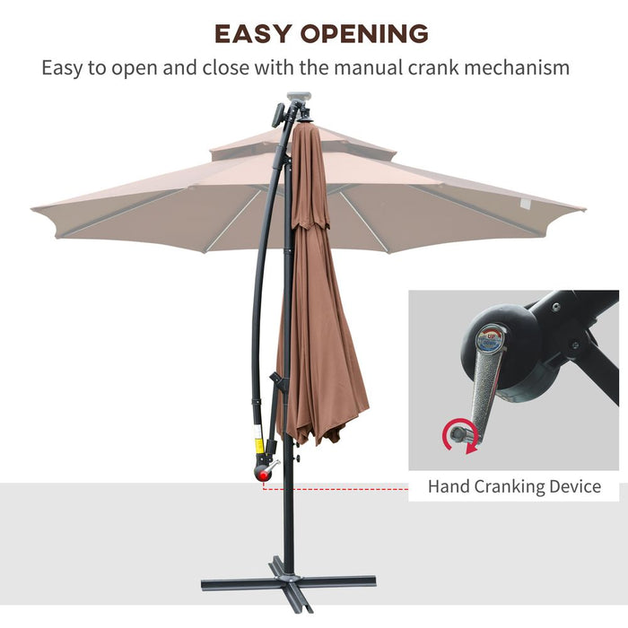 3m Cantilever Banana Parasol Double Roof, LED Solar lights, Crank