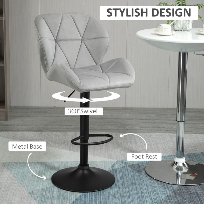 Bar Stool Set of 2 Fabric Adjustable Height Counter Chairs Light Grey