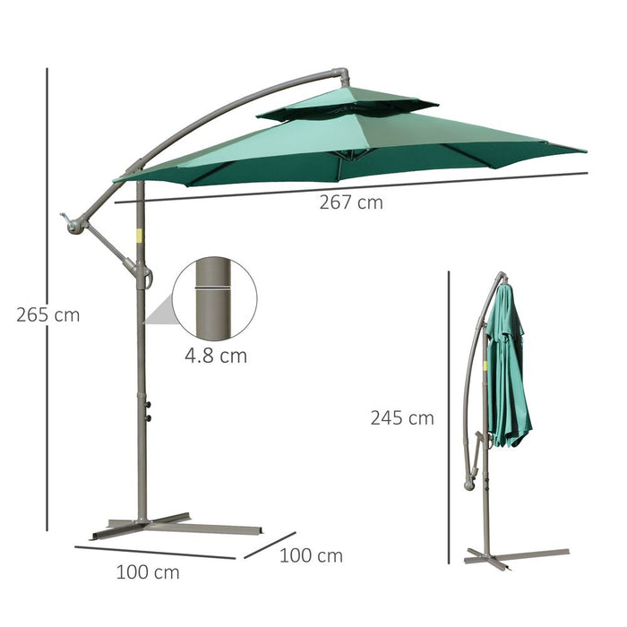 Stylish 2.7m Banana Parasol Cantilever Umbrella - Green