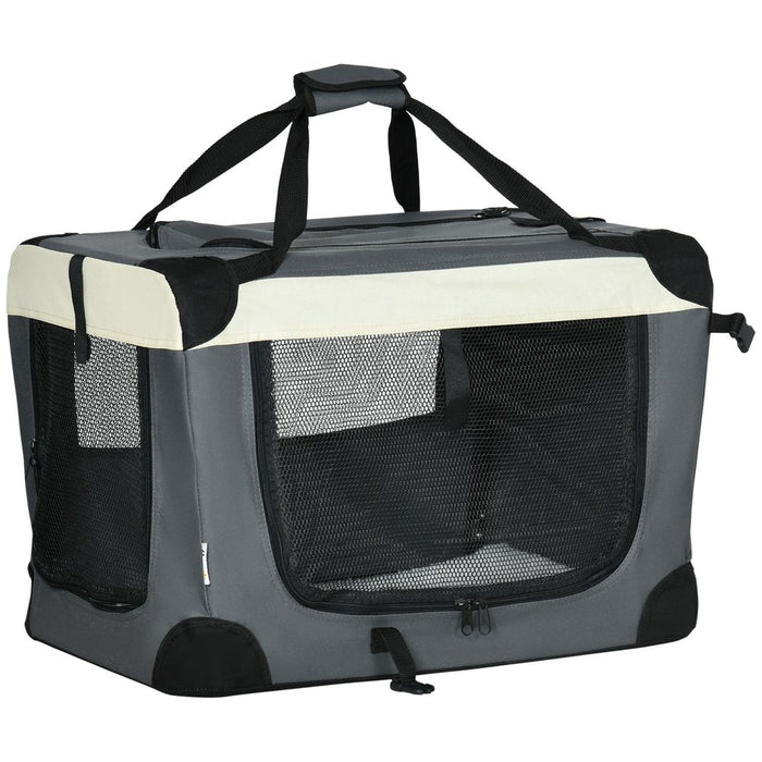 60cm Foldable Pet Carrier w/ Cushion - Grey Pawhut