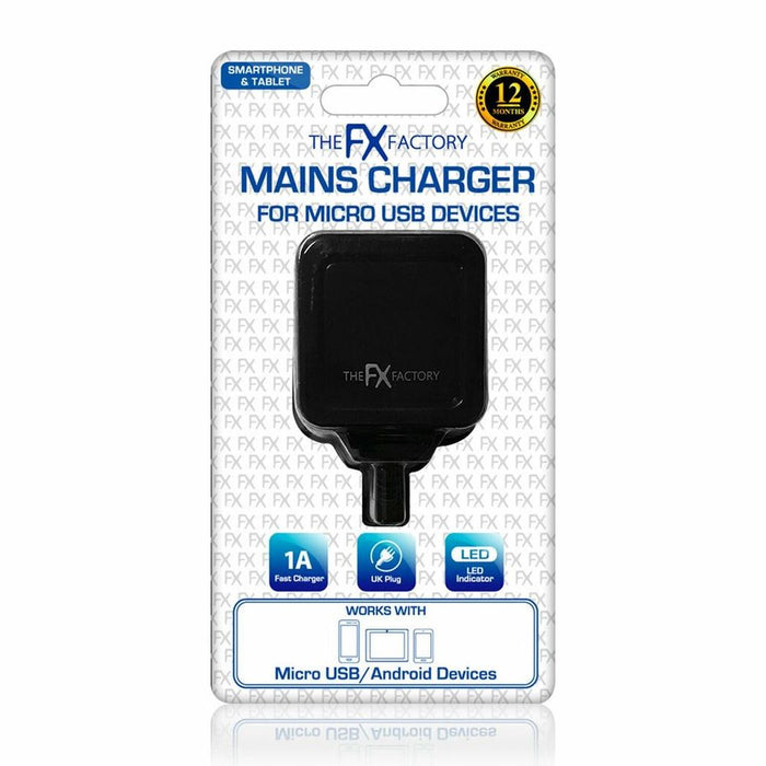 FX Factory Micro USB Fast Charger for Android - 1A Mains Charger - RoHS Certified & CE Approved